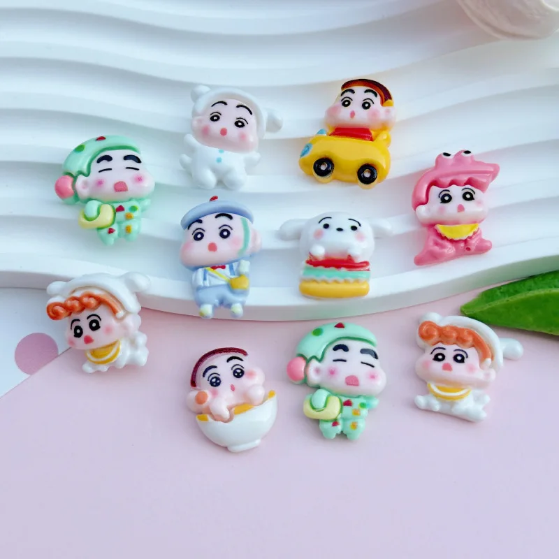 10Pcs/set Crayon Shin-chan Cross Dressing Series Resin DIY Accessories Phone Cases Patch Hair Clips Hair Accessories Materials