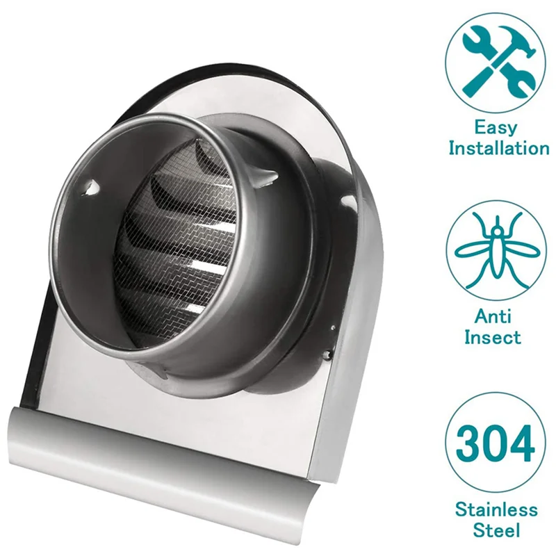 

ABRU-3Pcs 6Inch 150Mm Waterproof Stainless Steel Vent Vent Hood Anti-Corrosion Exhaust Extractor For Wall Air Outlet Cover,A