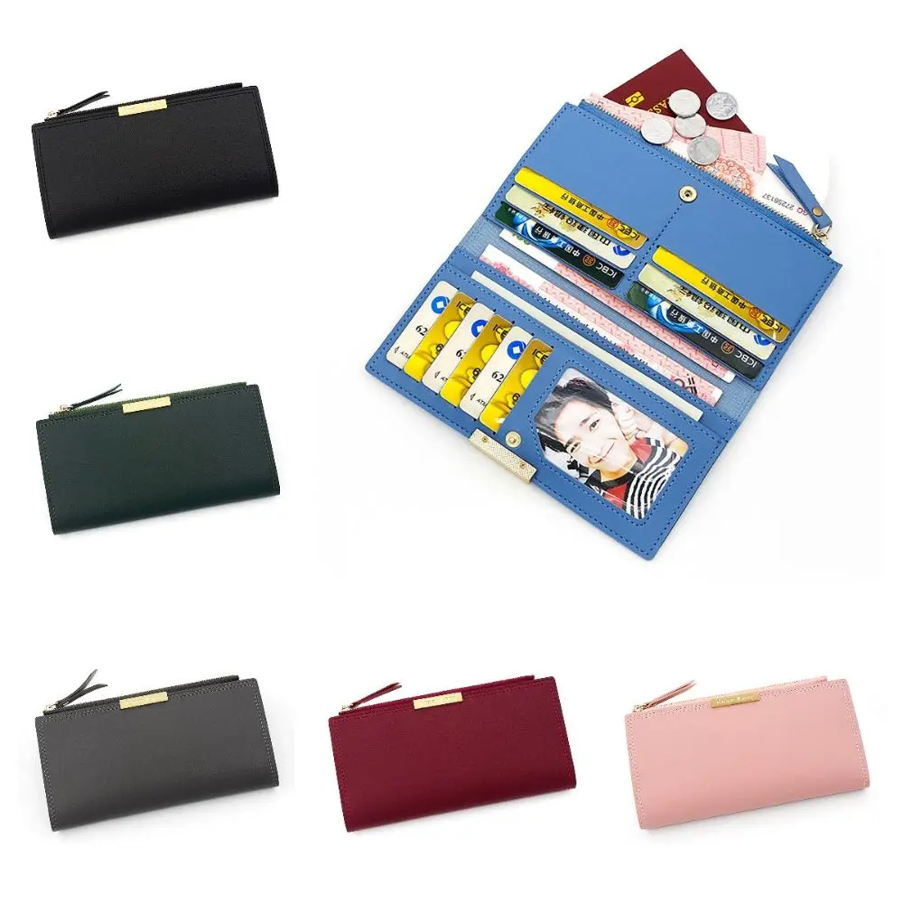 Multi-card Women's Long Wallet Portable PU Leather Card Holder Photo Holder Korean Style Note Compartments Purse Mother's Gift