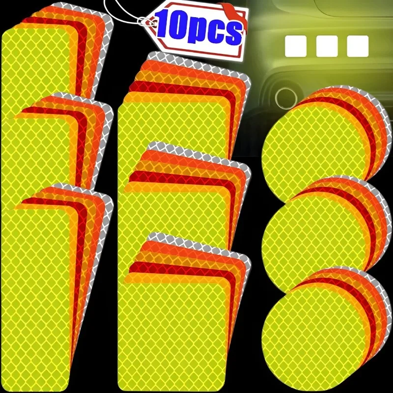 10pcs/set Car Bumper Reflective Safety Strip Stickers Car Reflective Sticker Reflective Warning Safety Tape Stickers Decals