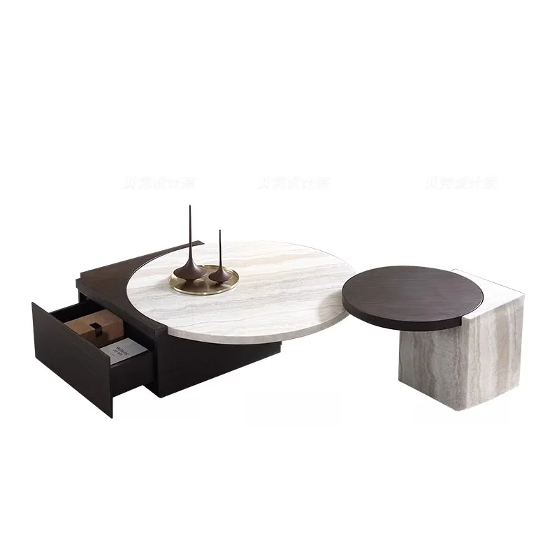 

Marble coffee table combination travertine small apartment living room home designer Nordic light luxury style