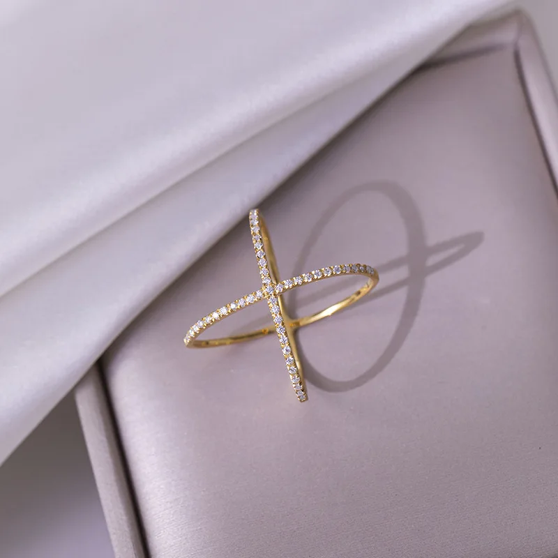 0.25CT D Color Cross X-shaped Moissanite Row Rings For Women S925 Silver Plated 18k Gold Diamond Wedding Band Fine Jewelry