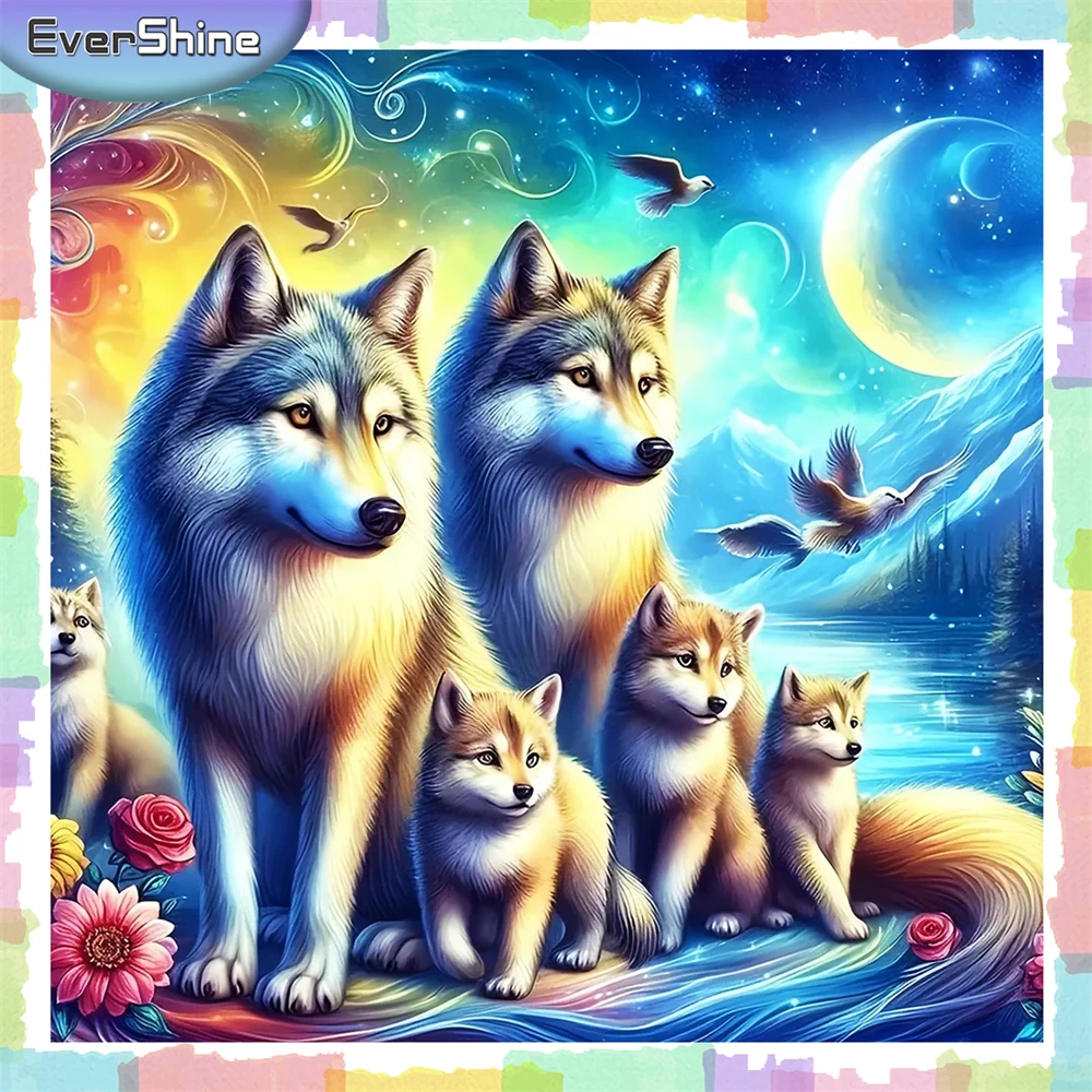 EverShine Novelty 2024 Diamond Painting Wolf Animal Cross Stitch Embroidery Cartoon Craft Kit Mosaic Cute Kids Room Decoration