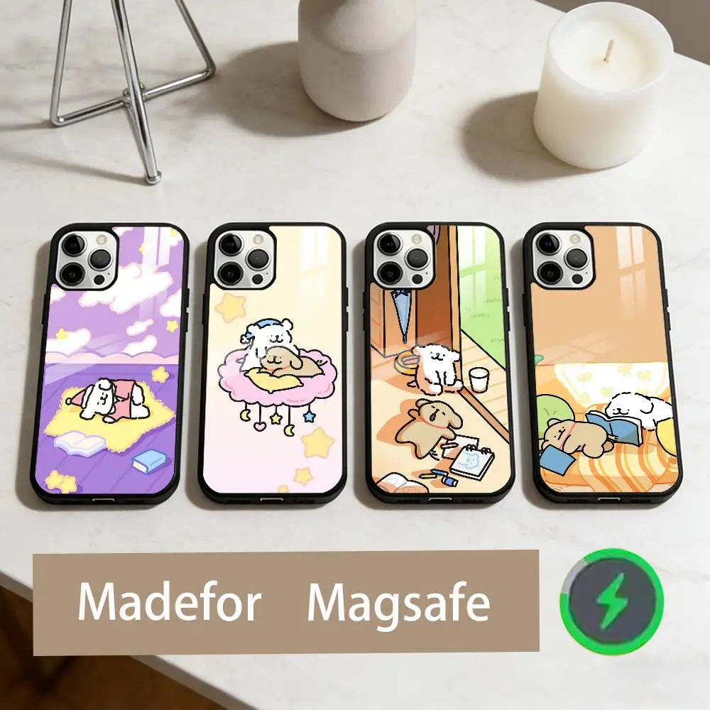 

Чехол для телефона M-Maltese Dog Cute Line Puppies для iPhone 17,16,15,14,13,12,11 Plus, Pro Max, магнитный для беспроводной зарядки Magsafe