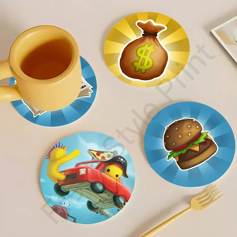 

Game W-Wobbly L-Life Heat Resistant Round Wooden Coasters Non-slip Drink Cafe Decoration 2D Flat Color Print Coasters