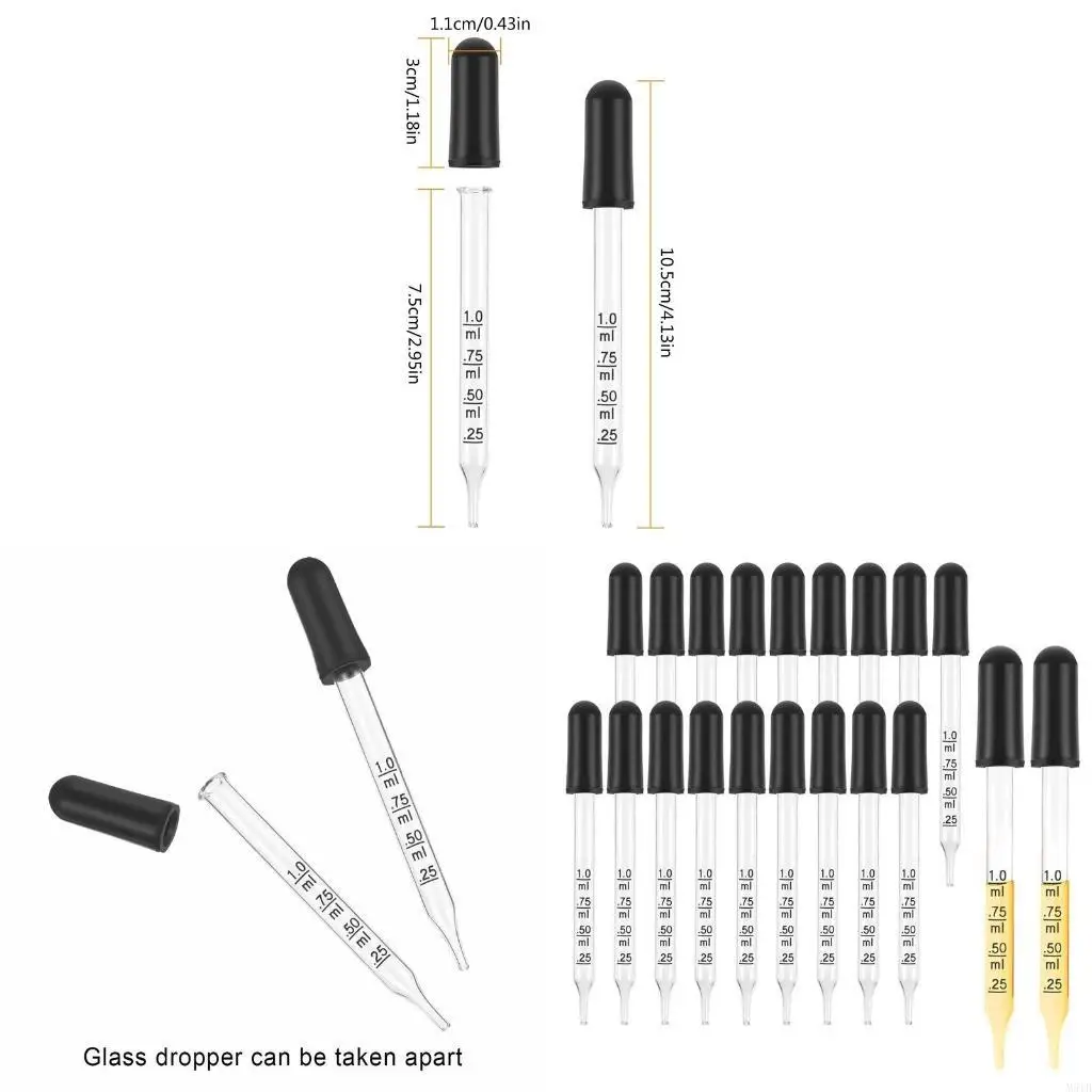 M5TB Reusable Dropper Glass Liquid Droppers1ml/0.04oz Capacity Home Use