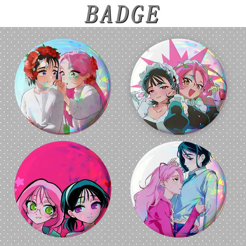 Cute Love M-Mizi And S-Sua Badges Round Brooch Cute Cartoon Idol Cosplay Badges DIY Backpack Clothing Jewelry Pins