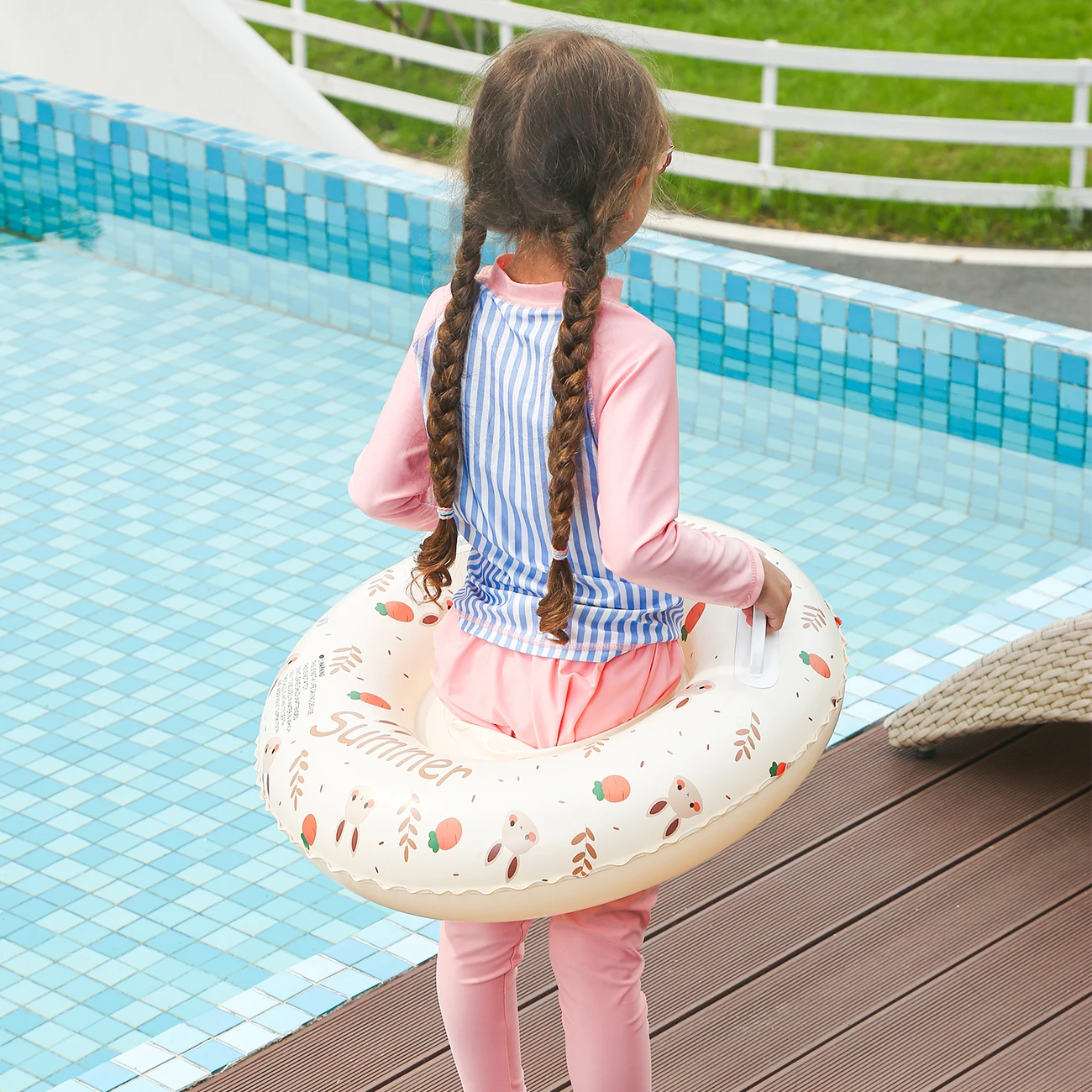 1PC Premium Inflatable Pool Float Ring - Quick-Dry Storage Pocket for Swimming, Sunbathing, Beach Parties