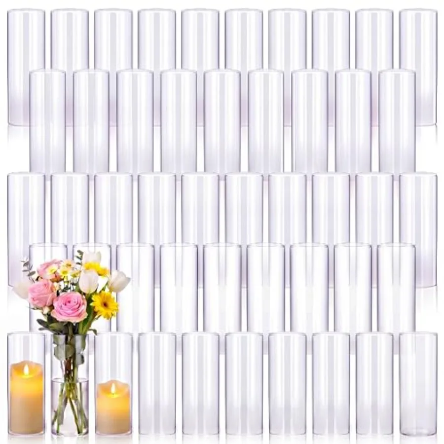 

Bulk 48 Pcs 8 Inch Tall Clear Glass Cylinder Vases for Wedding Table Centerpieces Banquet Dinners Party Event Decoration
