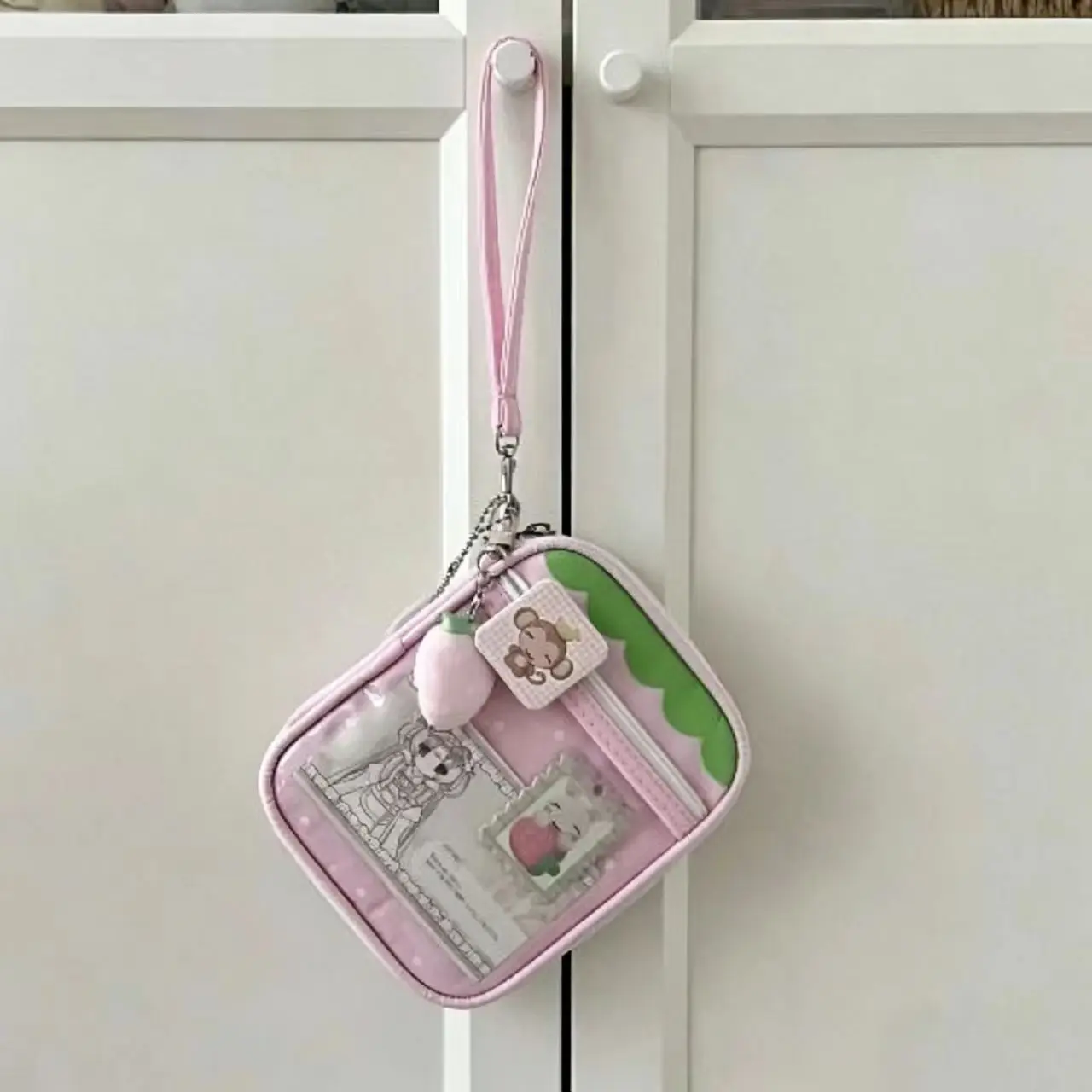 Kawaii Ita Bag Tasche, Transparentes Fenster für Anime-Abzeichen/Fotokarten-Präsentation, Soft-Girl-Style Aufbewahrungstasche für Kleinteile, Kartenhalter – Detail 8