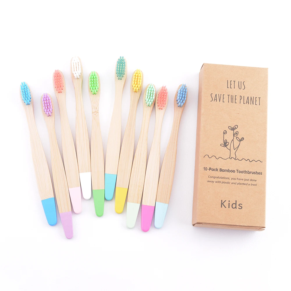 Children Bamboo Toothbrushes 10Pcs Soft Bristles Child Toothbrush Eco Friendly Biodegradable Wooden Handle Teeth Whitening Brush