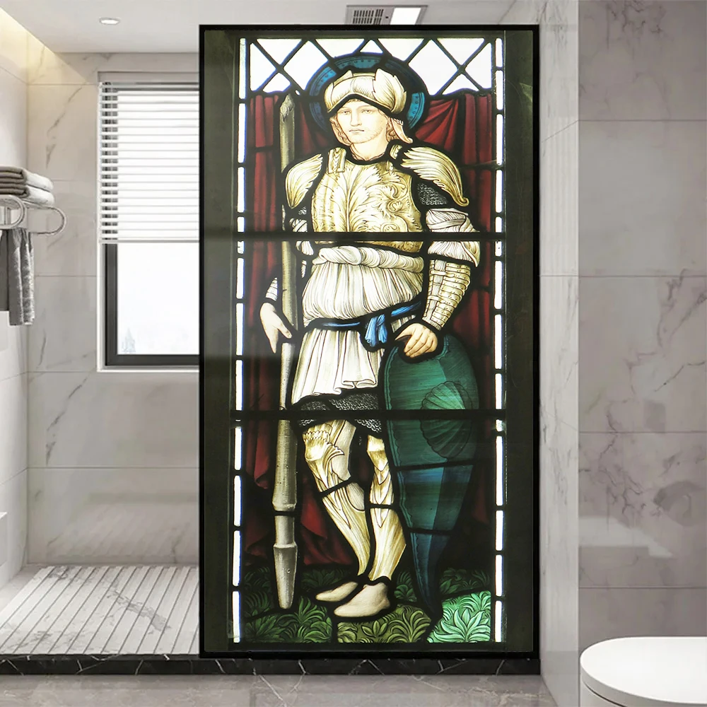 Church Stained Glass Decals Window Film Privacy Heat Insulation and Anti UV Blocking Static Cling Window Sticker for Home J50