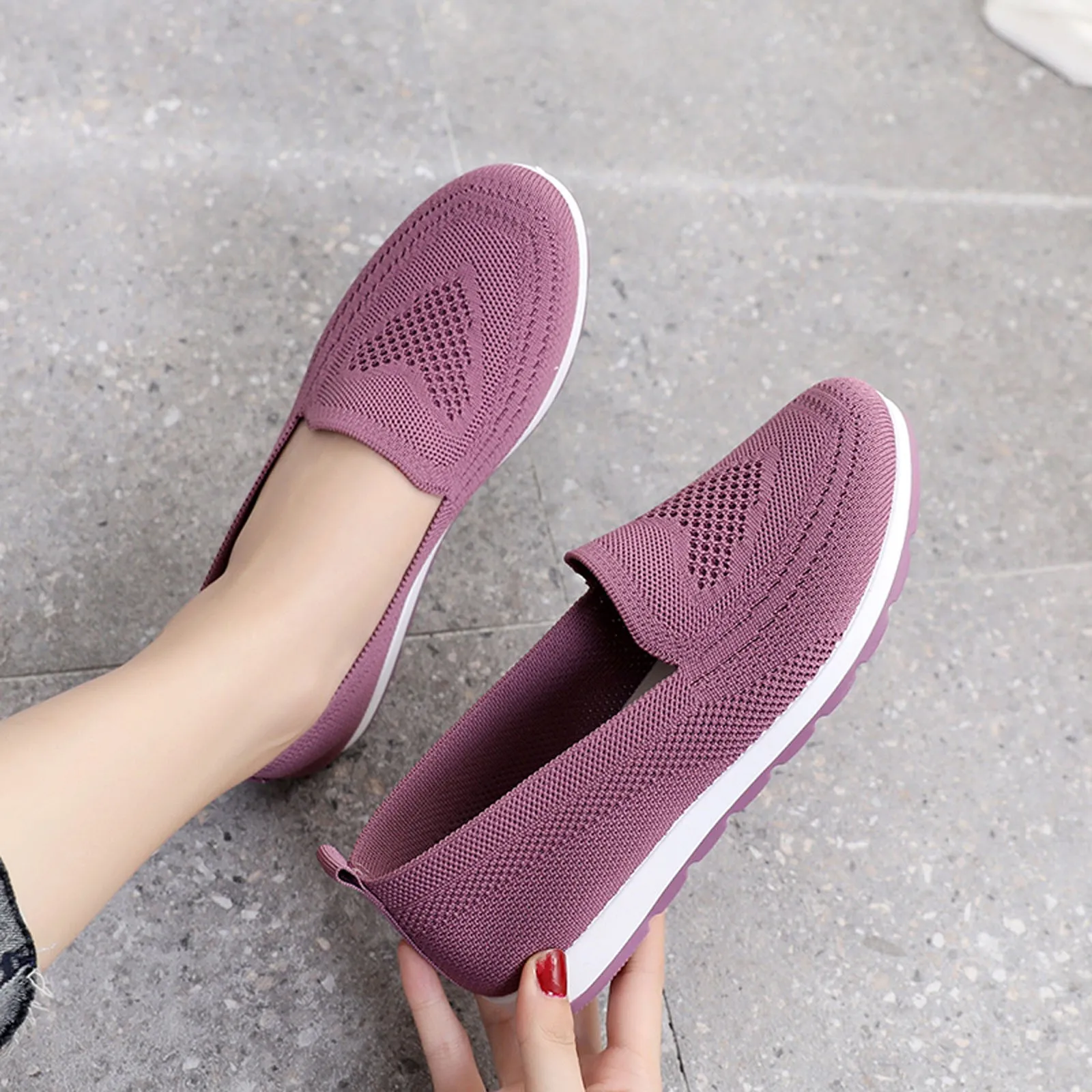 2024 Flats Women Shoes Comfortable Knitted Slip-on Shoes Women\'s Loafers Ladies Platform Creepers Grandmother Mom Sport Sneakers