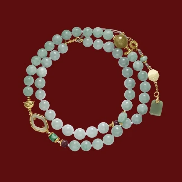 

Natural Jade Beaded Necklace S925 Silver Chinese Style Vintage Sweater Chain