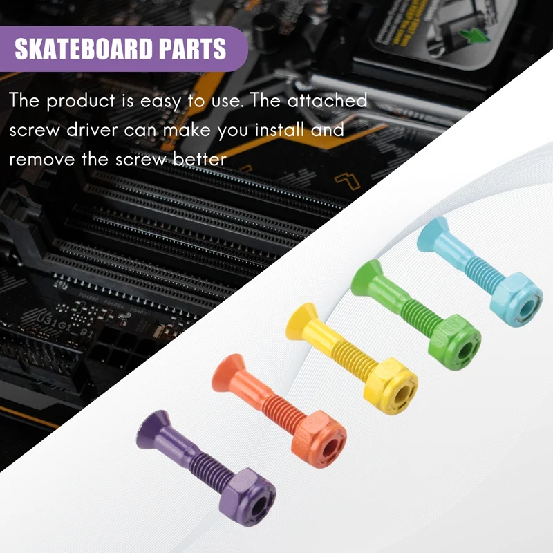 Kit Of 9Pcs Colored Mounting Bolts For Skateboard,Skateboard Hardware Screws,25Mm Hexagon Hard Skateboard Part