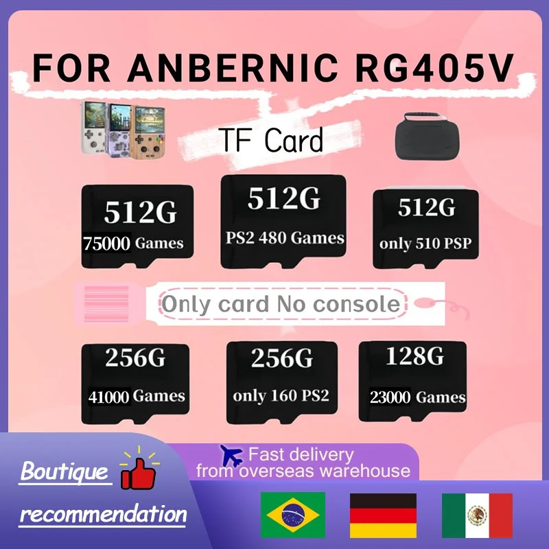 For ANBERNIC RG405V Memory Card 512G Open Source System Handheld Game Console TF Card Built In 75000 Games Preloaded Game Card