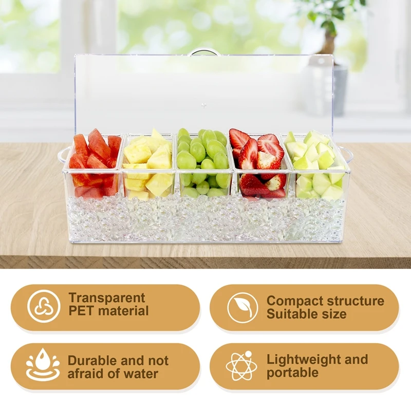 ●Ice Cold 5 Compartment Condiment Server Rack-Service Tray Container with 5 Removable Trays-ABFB