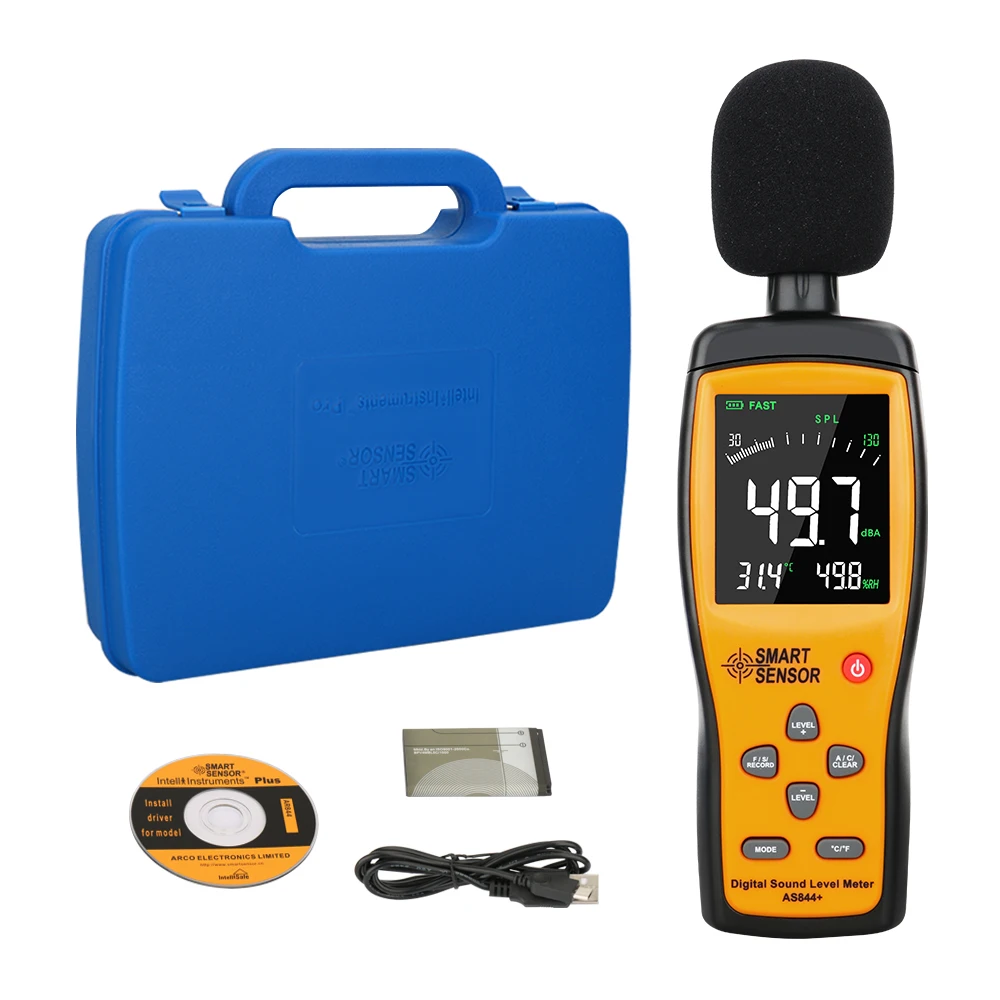 Digital Sound Noise Level Meter Decibel Audio Tester 30~130 dBA Color LCD Display Automotive Microphone db Meter AS844+