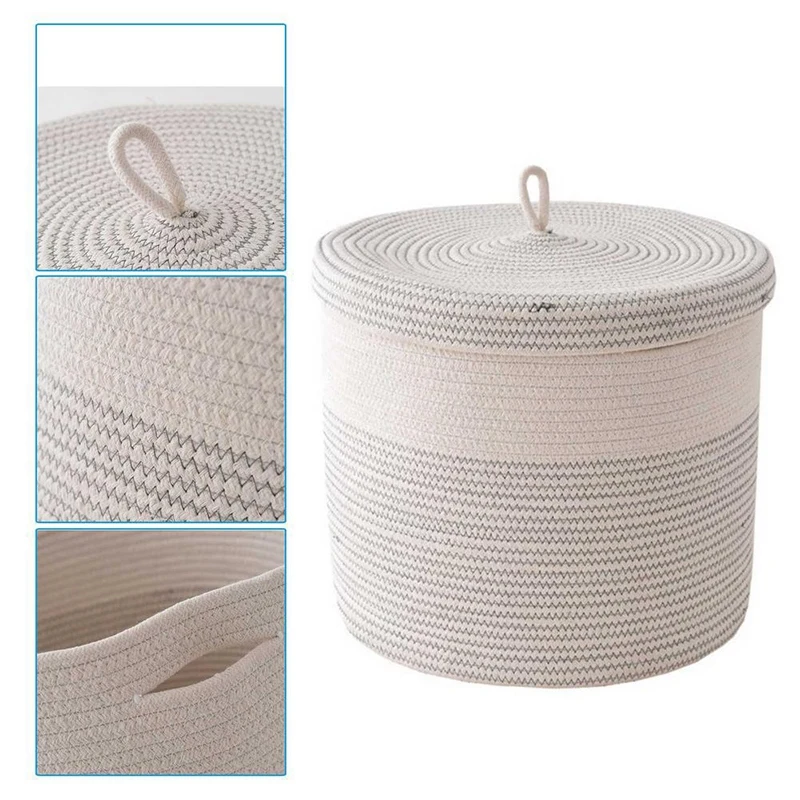 Cotton Rope Woven Laundry Basket with Lid Kids Plush Toys Storage Organizer Dirty Clothes Basket Sundries Storage Barrel