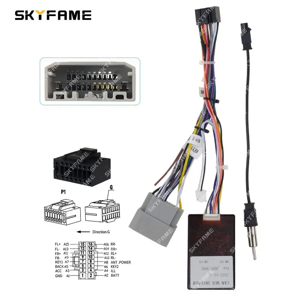 SKYFAME 16Pin Car Wiring Harness Adapter Canbus Box Decoder For Jeep Compass Grand Cherokee WK Chrysler 300C