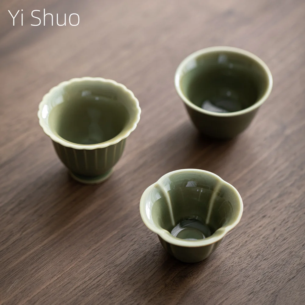 Antique Yue Kiln Celadon Four-leaf Clover Small Teacup Retro Chinese Home Tea Cup Tea Set Mug