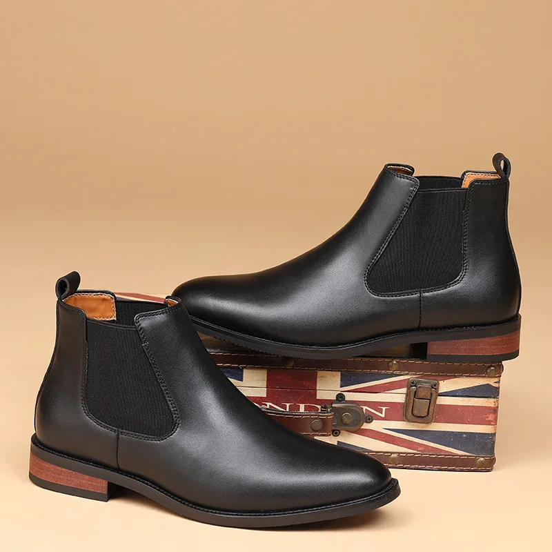 

Men's British Chelsea boots, men's pointed business casual high-top leather shoes, retro ankle boots