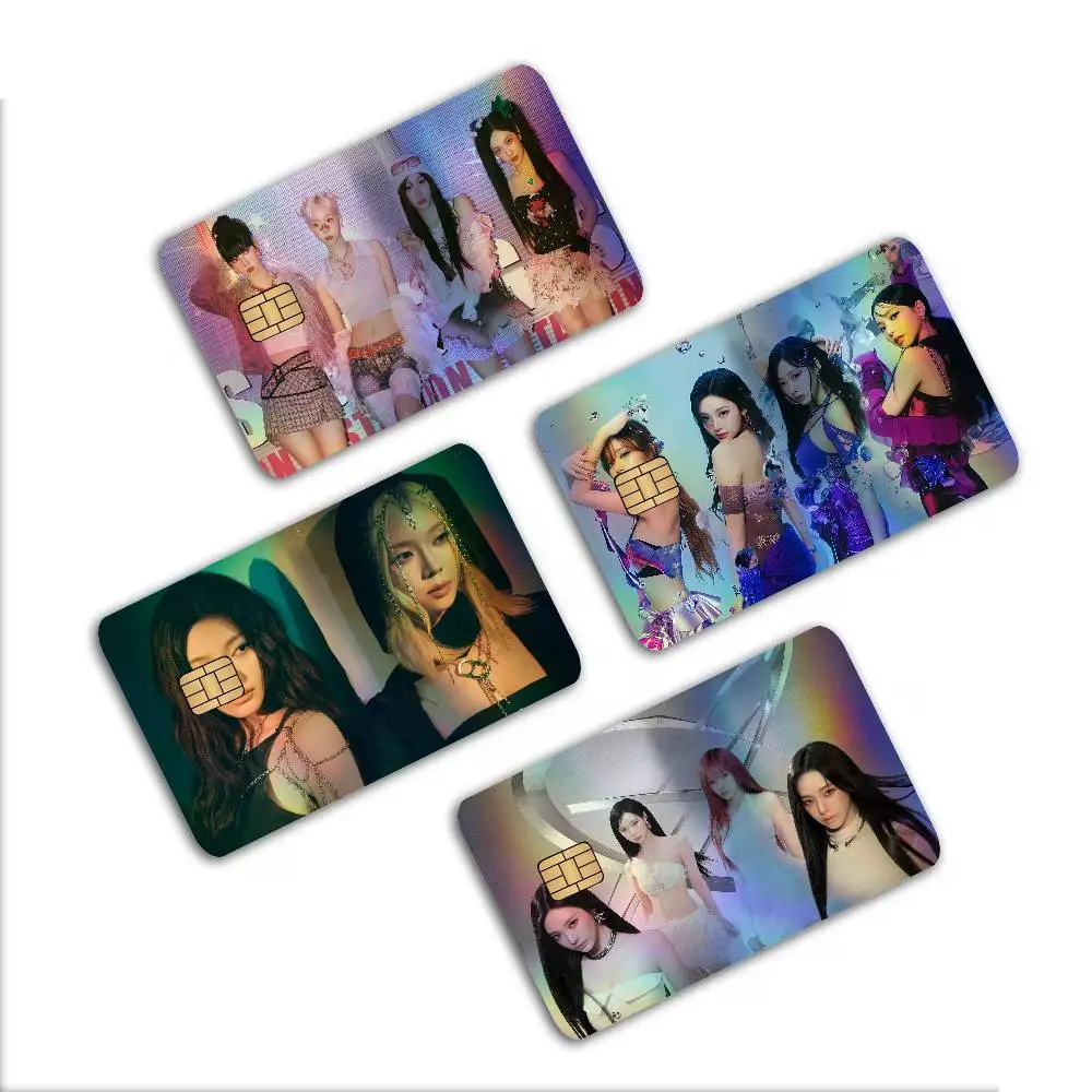 Kpop Group A-Aespas Shiny Laser Bank Card Stickers Waterproof Self Adhesive DIY Ornament