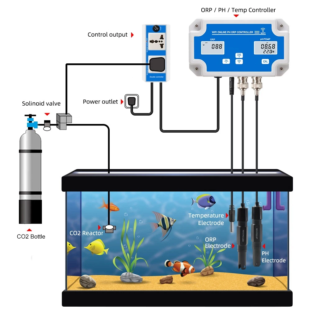 W2839 rilevatore di qualità dell\'acqua WiFi 3 In 1 elettrodo PH/ORP/TEMP sonda di tipo BNC per Monitor idroponico per acquario spina europea