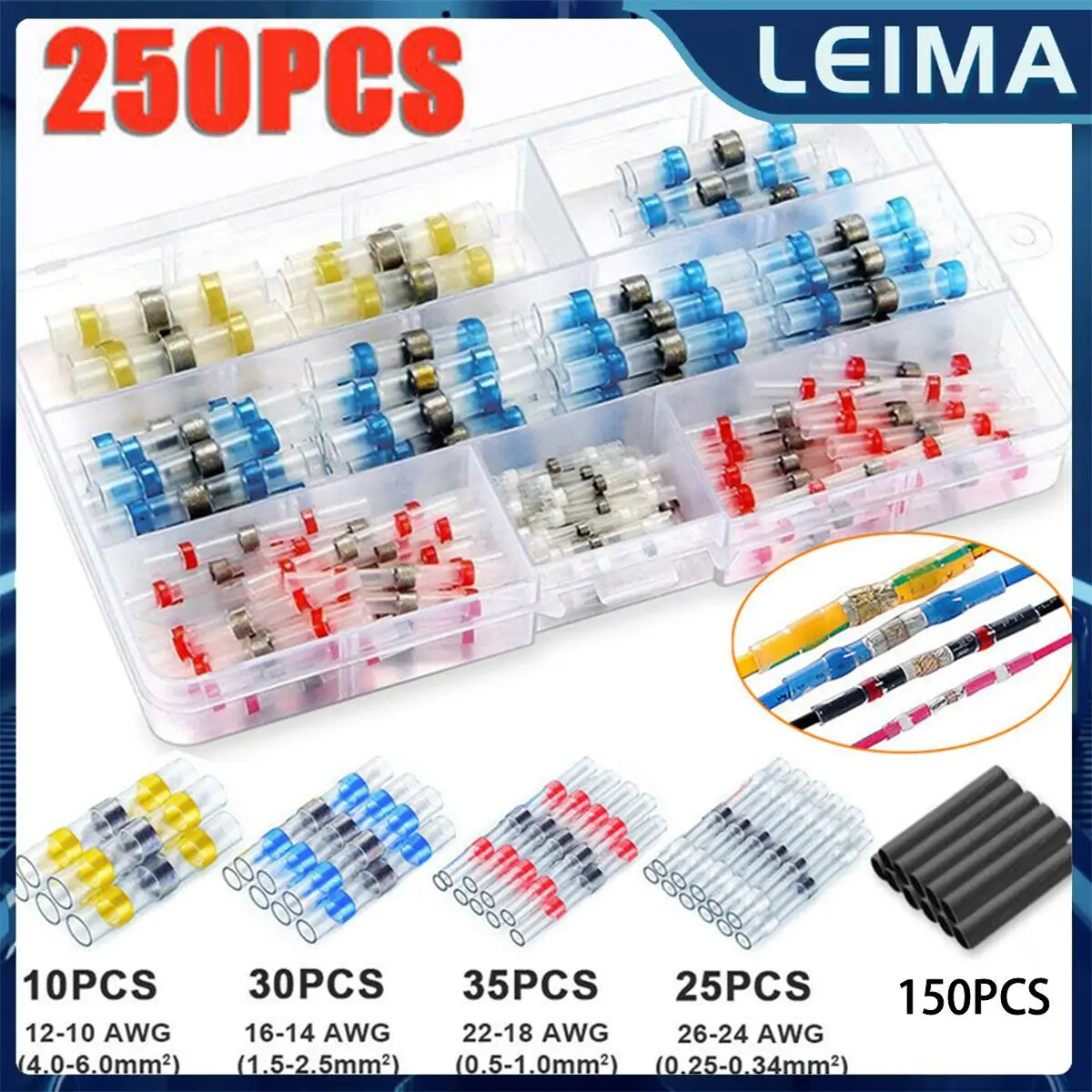 

250pcs Welding Ring Heat Shrink Terminal Waterproof Solder Seal Wire Cable Splice Terminal Kit Connector Terminals Electrical