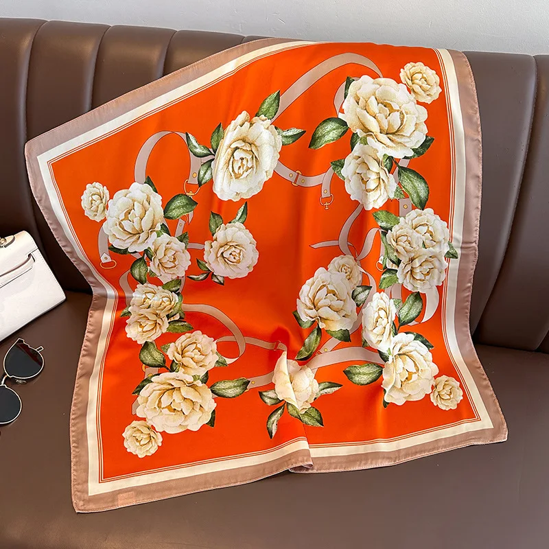 

70 см шелковый квадратный шарф женский атласный бандана с принтом шарфы повязка на голову модная женская шаль для волос накидка женский шейный платок хиджаб подарок