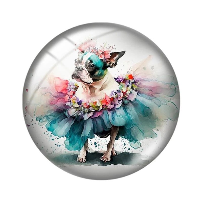 Watercolor dog tiger sea lion cat 10pcs 12mm/18mm/20mm/25mm Round photo glass cabochon demo flat back Making findings
