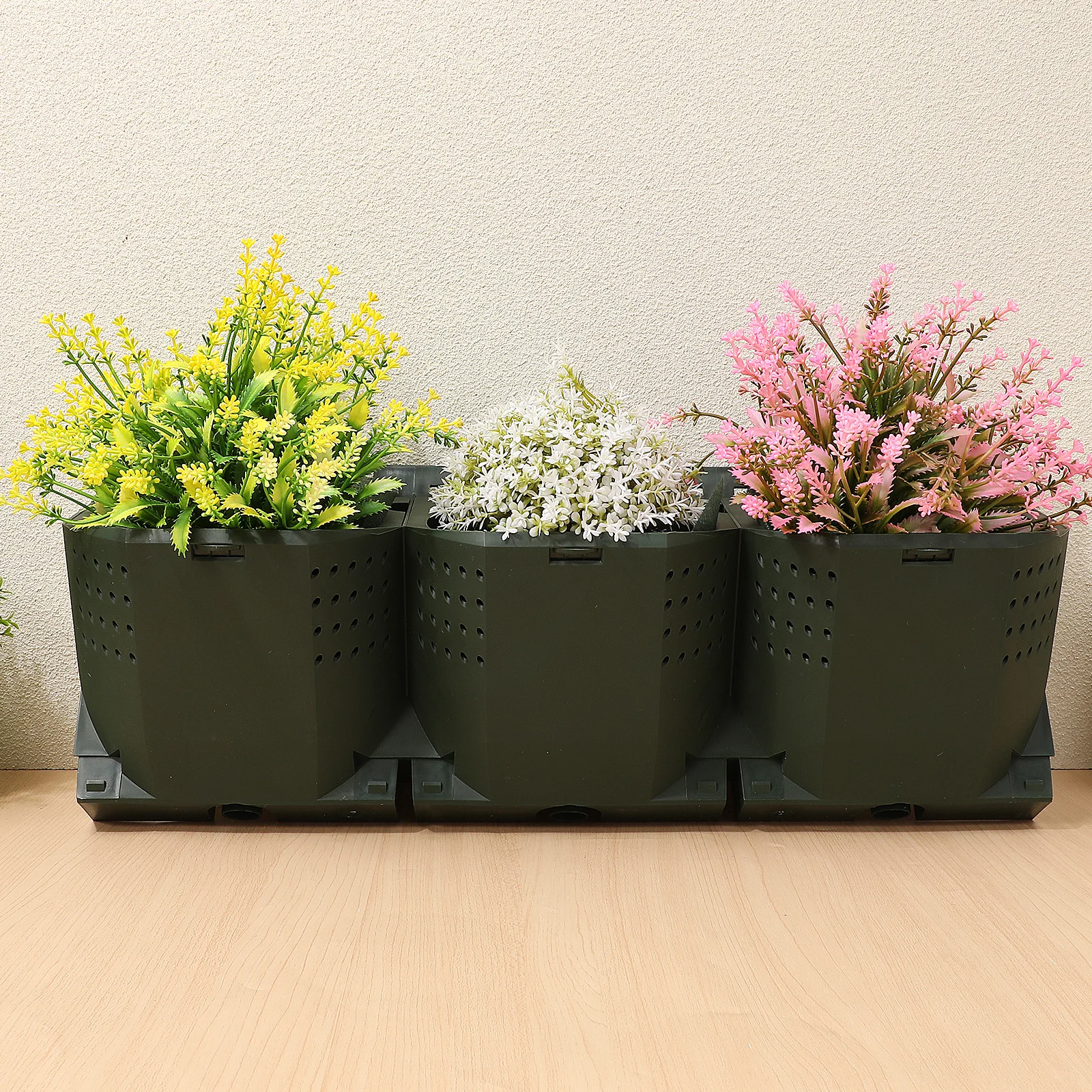 

Вертикальный настенный горшок для садового крепления с дренажными отверстиями, штабелируемые горшки для балкона, двора, патио, зеленый цвет