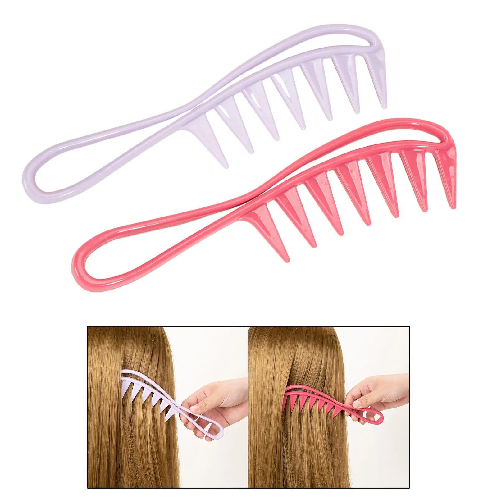 Wide Tooth Comb Plastic Detangling Brush Comfortable Handle for Home Salon Styling Curly Wavy Hair