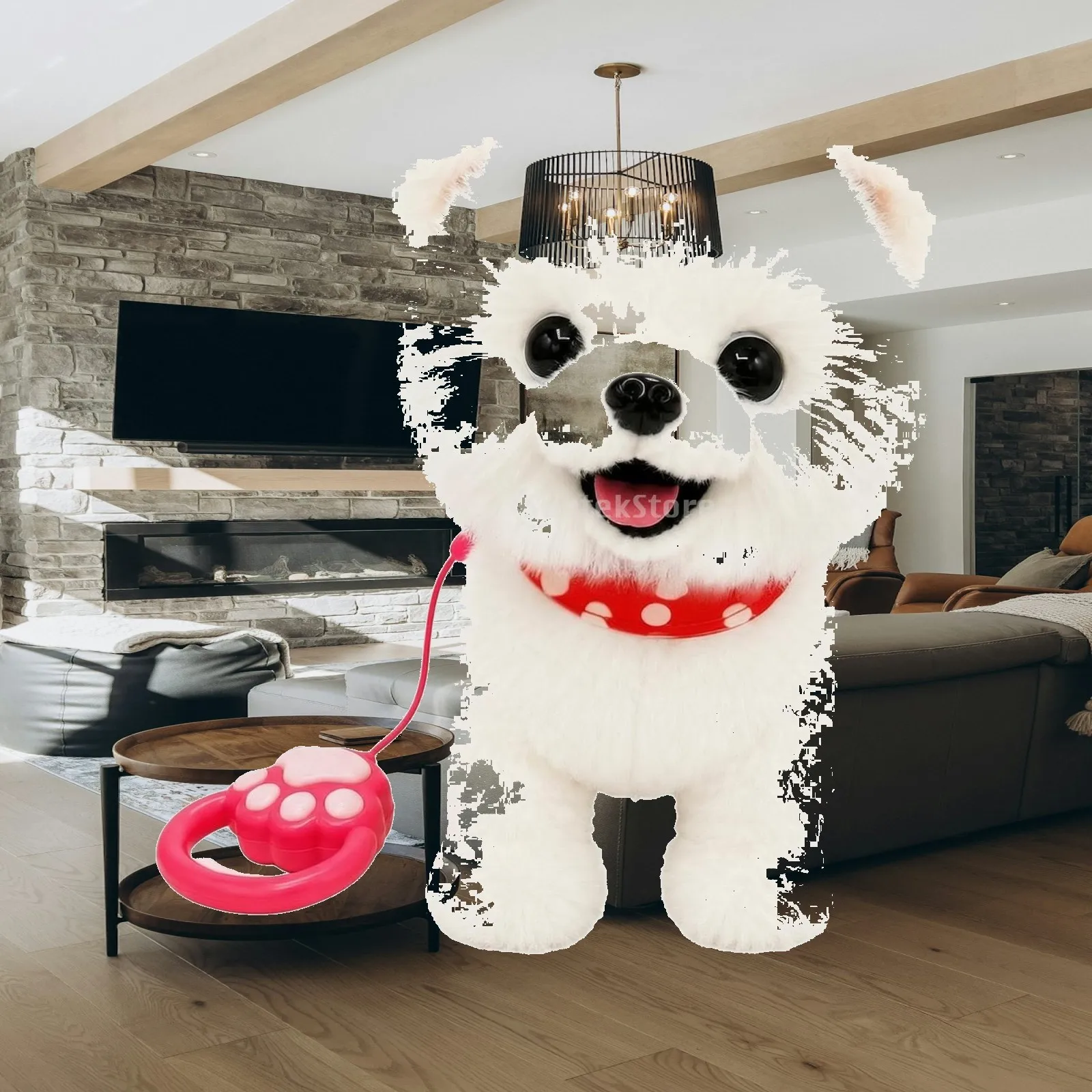 Kids Electric Walking Plush Dog Soft Toy Interactive Stuffed Animal with Leash and Paw Shaped Remote Coral Fleece Puppy for