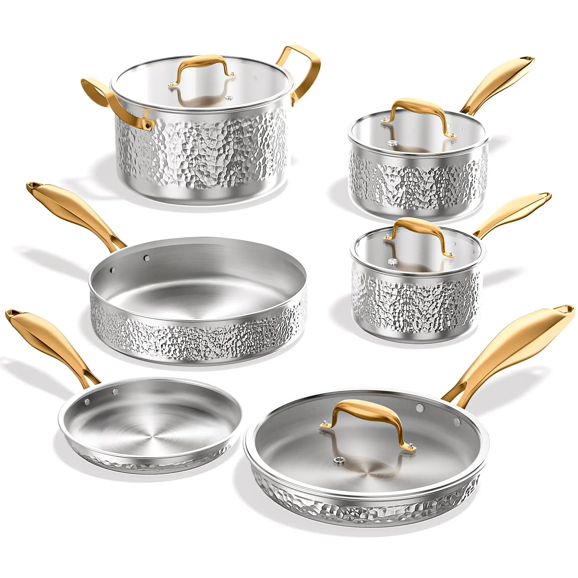 Stainless Steel Pots and Pans Set 10-Piece Non-Toxic    Safe Kitchen Cookware with Triple-Layer Clad Design