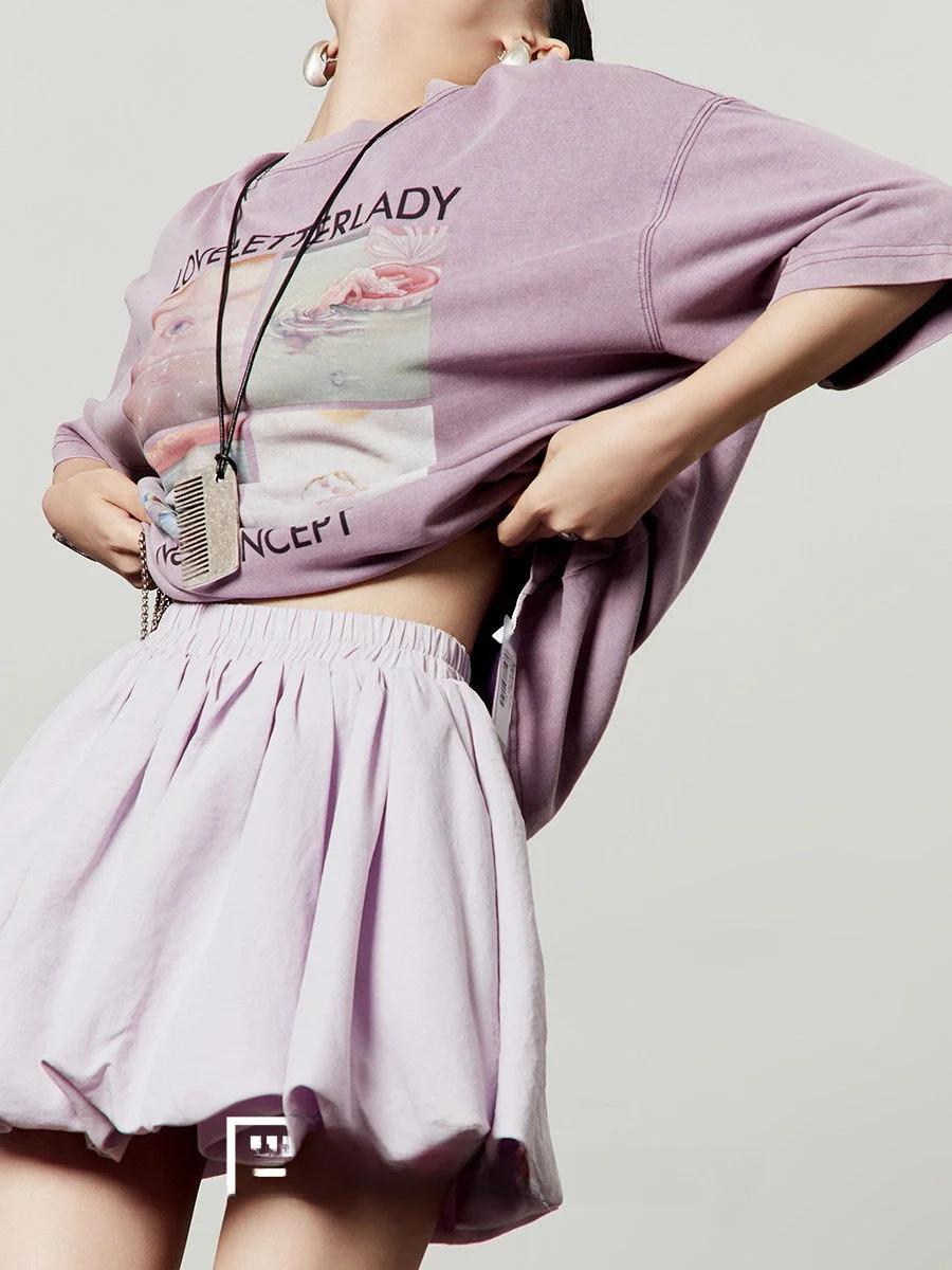 

Light Purple Vintage T-irt Women's Summer New Loose ort Sve Print Cotton Casual Comfortable Breathable round Ne Top