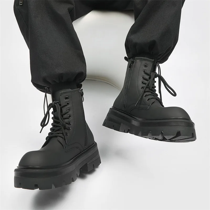 

Shoes for Men Fad Velvet High Men's Boots Platform Frosted Leather Locomotive Boots High Quality Thick Sole Booties Botas Hombre