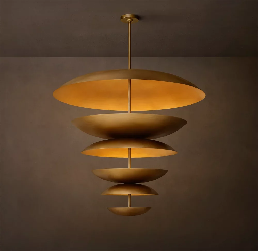 American Design Multi-layer Lacquered Burnished Brass Steel Pendant Oval Chandelier for Living Room Bedroom