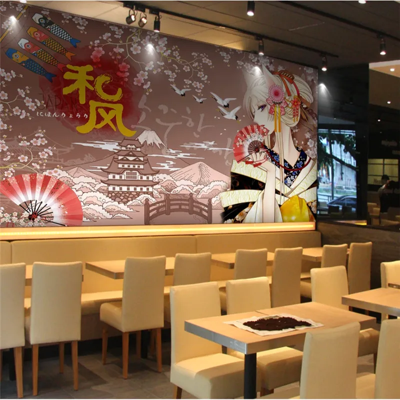 Japanese Cuisine Cherry Beauty Wall Paper 3D Japanese Sushi Ramen Restaurant Industrial Decor Background Mural Wallpaper 3D