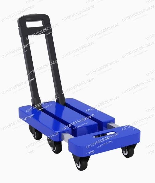 

Retractable folding trolley Thickened silent six-wheel flat trolley Pull cargo handling trolley