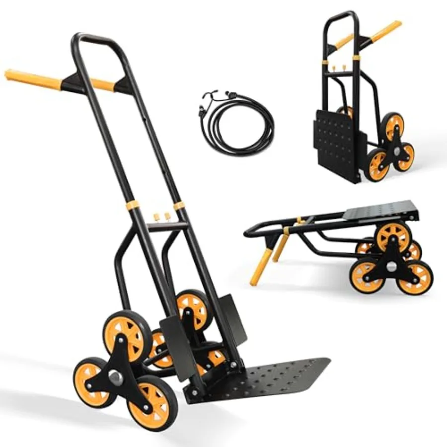 

Folding Hand Truck with Wheels - Moving Dolly Hand Cart - Heavy Duty Steel Trolley in Black with Stair Climbing Functionality