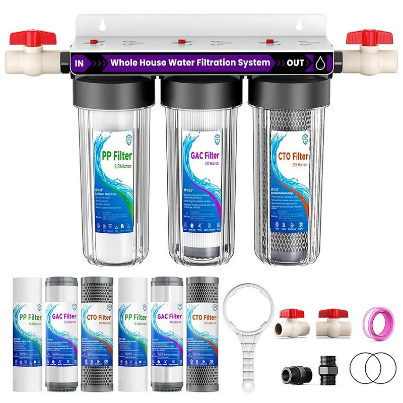 Whole-House Water Filtration System: Sediment Filter/Granular Activated Carbon (PP+GAC+CTO), Block Activated Carbon