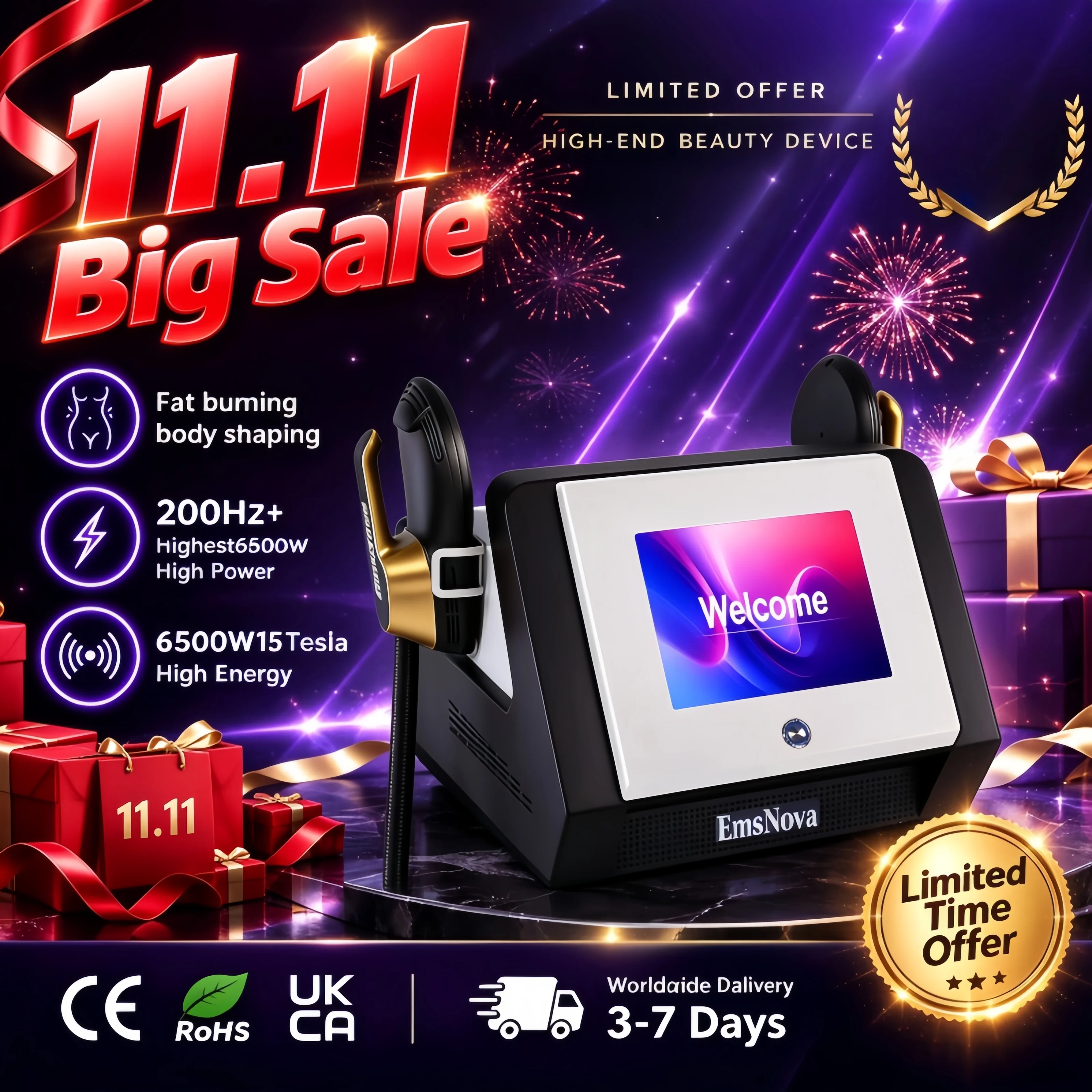 11.11 Sale MECAVIE 6500W 2026 EMS RF Professional Body Shaper 15 Modes 200HZ Muscle Stimulator ABS Fitness Wellness EMS Machine