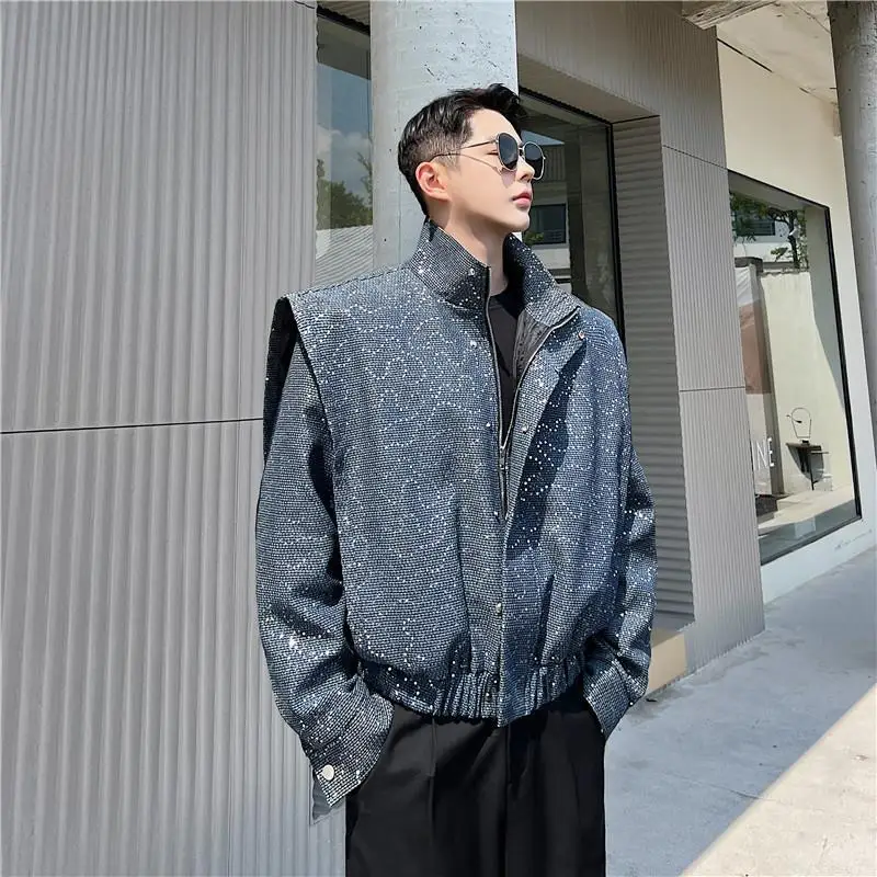 Korean Style Fashion Jacket Trend Men Niche Design Autumn New Versatile Casual Coat Top Elastic Male Zipper Cardigan