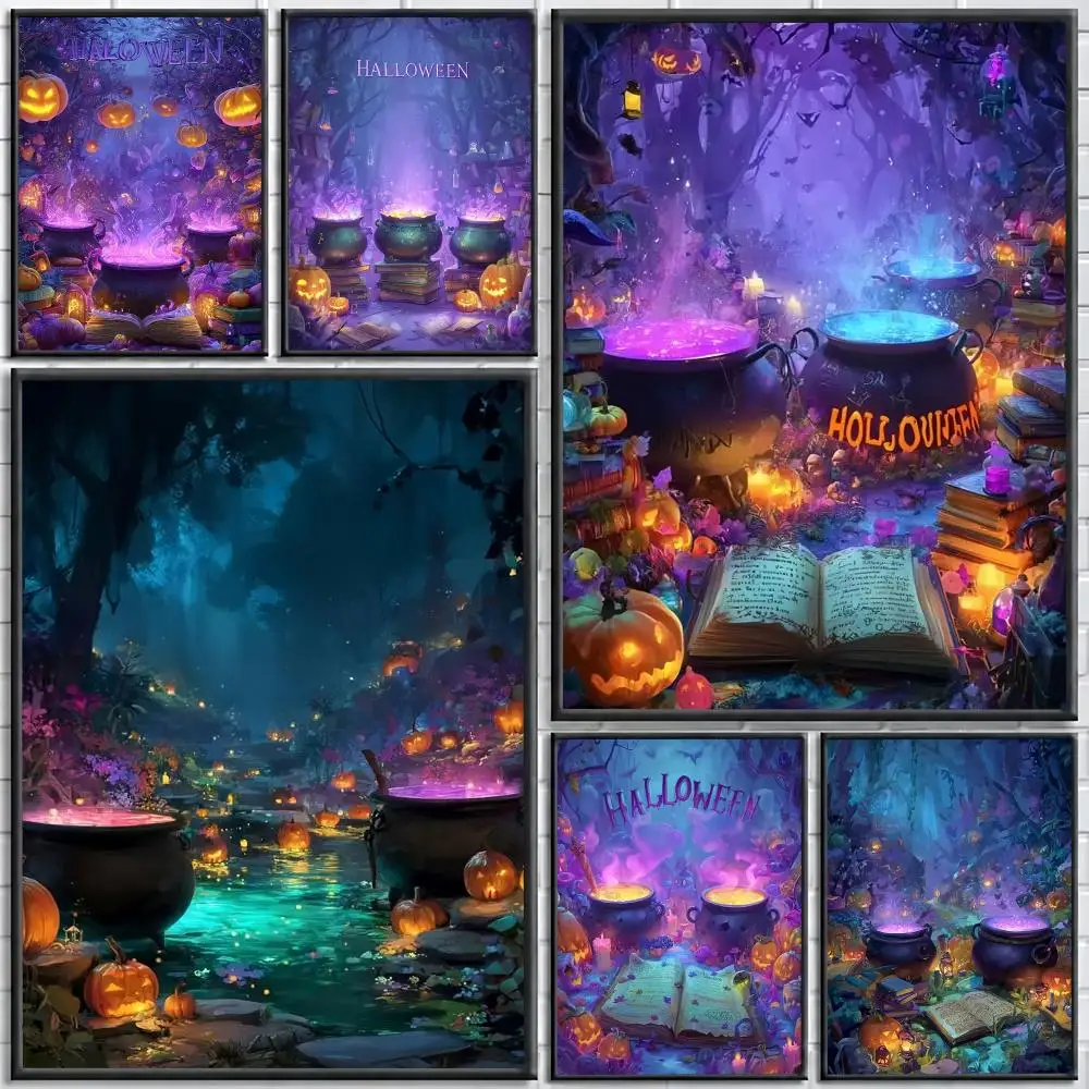 Halloween Arcane Incantations Painting Calligraphy Stylish Canvas Poster Wall Art for Living Room Bedroom Cafe Office Decor Gift