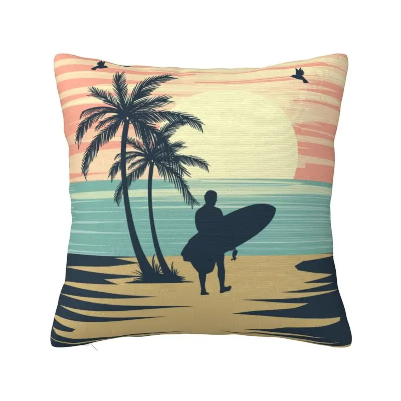 Luxury Retro Surfing Cushion Cover for Sofa Polyester Summer Beach Surfer Pillow Case Decoration