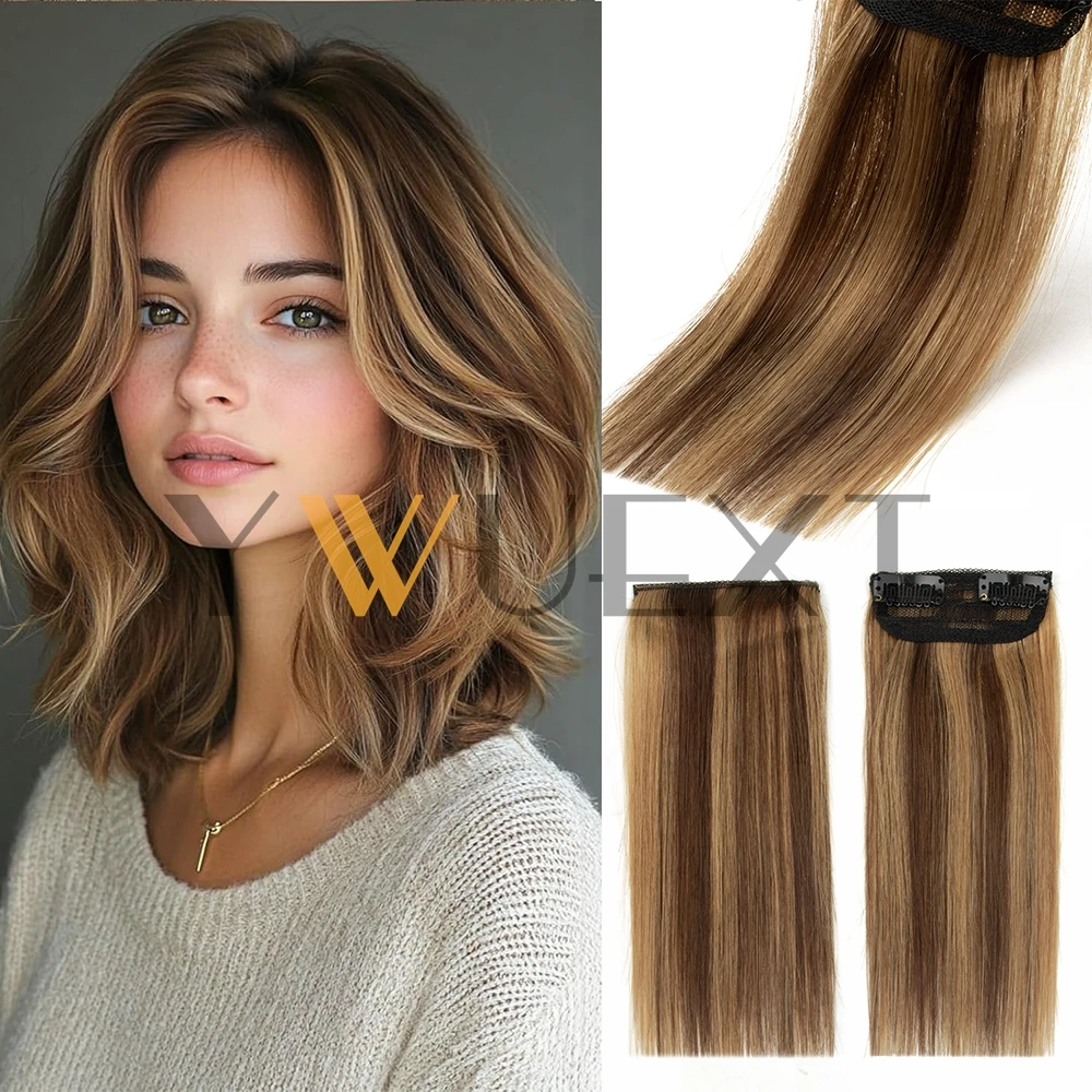 P4/27 Mini Clip In One Piece Hair Pad Real Remy Human Hair Clip in Hair Extensions Short Straight Adding Hair Volume for Women