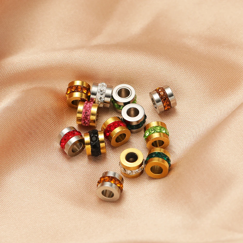 10Pcs/Lot Stainless Steel Rhinestone Beads Loose Spacer Beads for DIY Handmade Jewelry Making Bracelet Necklace Crafts Supplies - Image 4