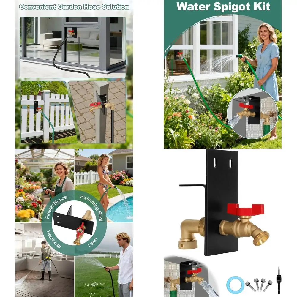 

Brass Outdoor Faucet Extender Kit with Screen Door Adapter for Garden, Pool, and Backyard Water Access