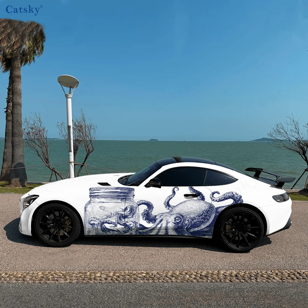 Octopus in A Jar Unique Car Vinyl Wraps Decal Self-adhesive PVC Sticker Suitable for Trucks SUV Decoration Auto Accessories Gift